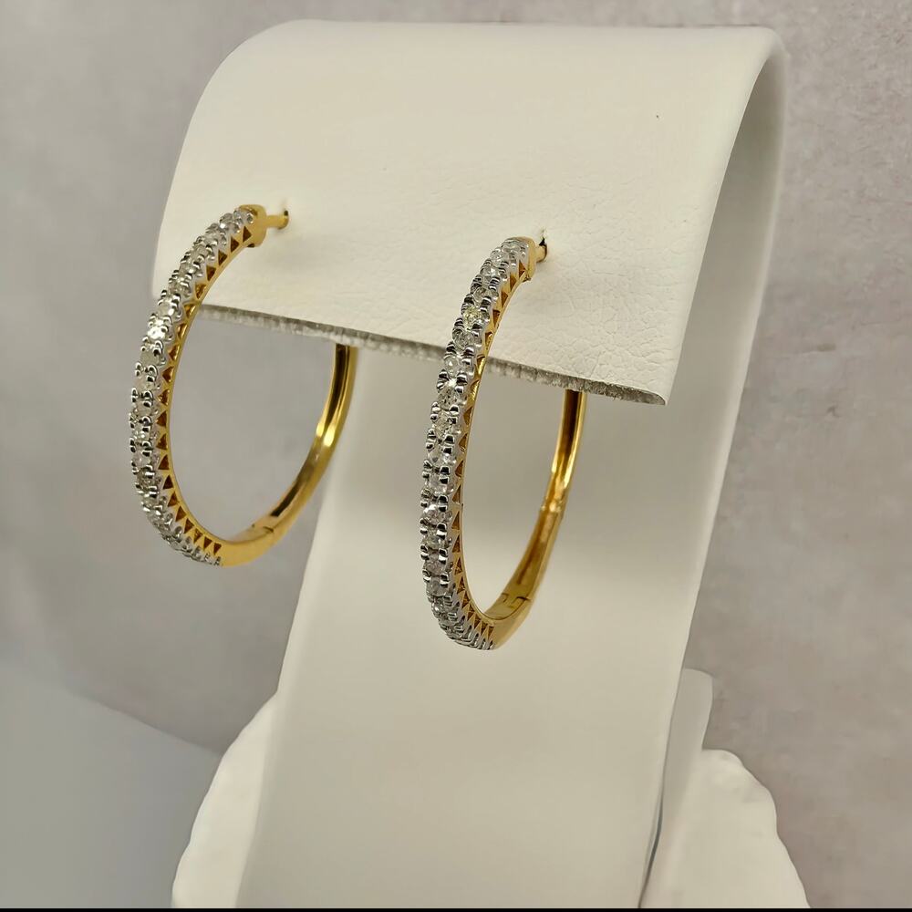 0.25ctw Natural Diamond Hoop Earrings Gold Over 925 Silver 22mm